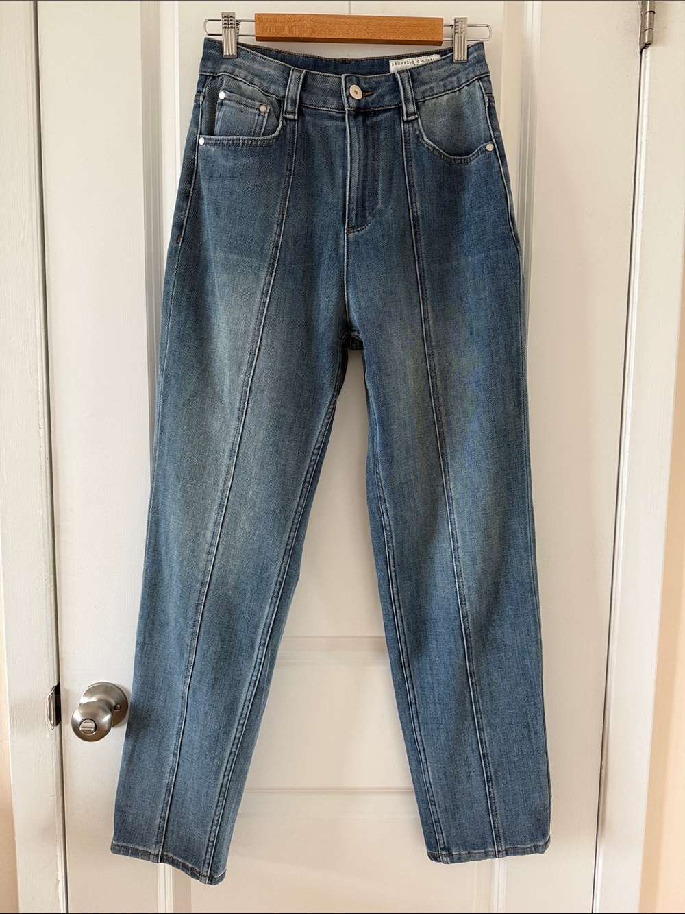 Brunello Cucinelli High-Rise Straight-Leg Jeans in Medium Blue